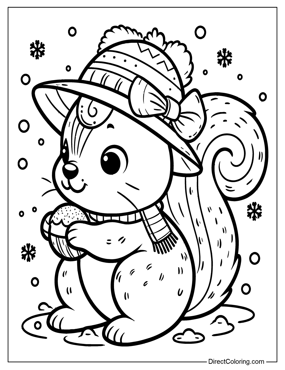 A Squirrel in a Hat Coloring Page
